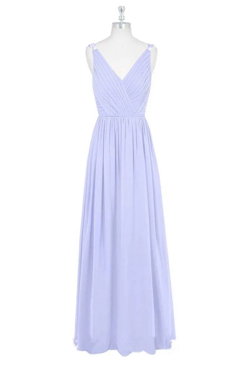 Lavender Chiffon V-Neck Backless Long Bridesmaid Dress