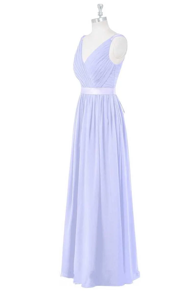 Lavender Chiffon V-Neck Backless Long Bridesmaid Dress