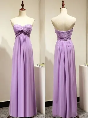 Light Purple Empire Sweetheart Bridesmaid Dresses with Ruching, Simple Chiffon Prom Dress