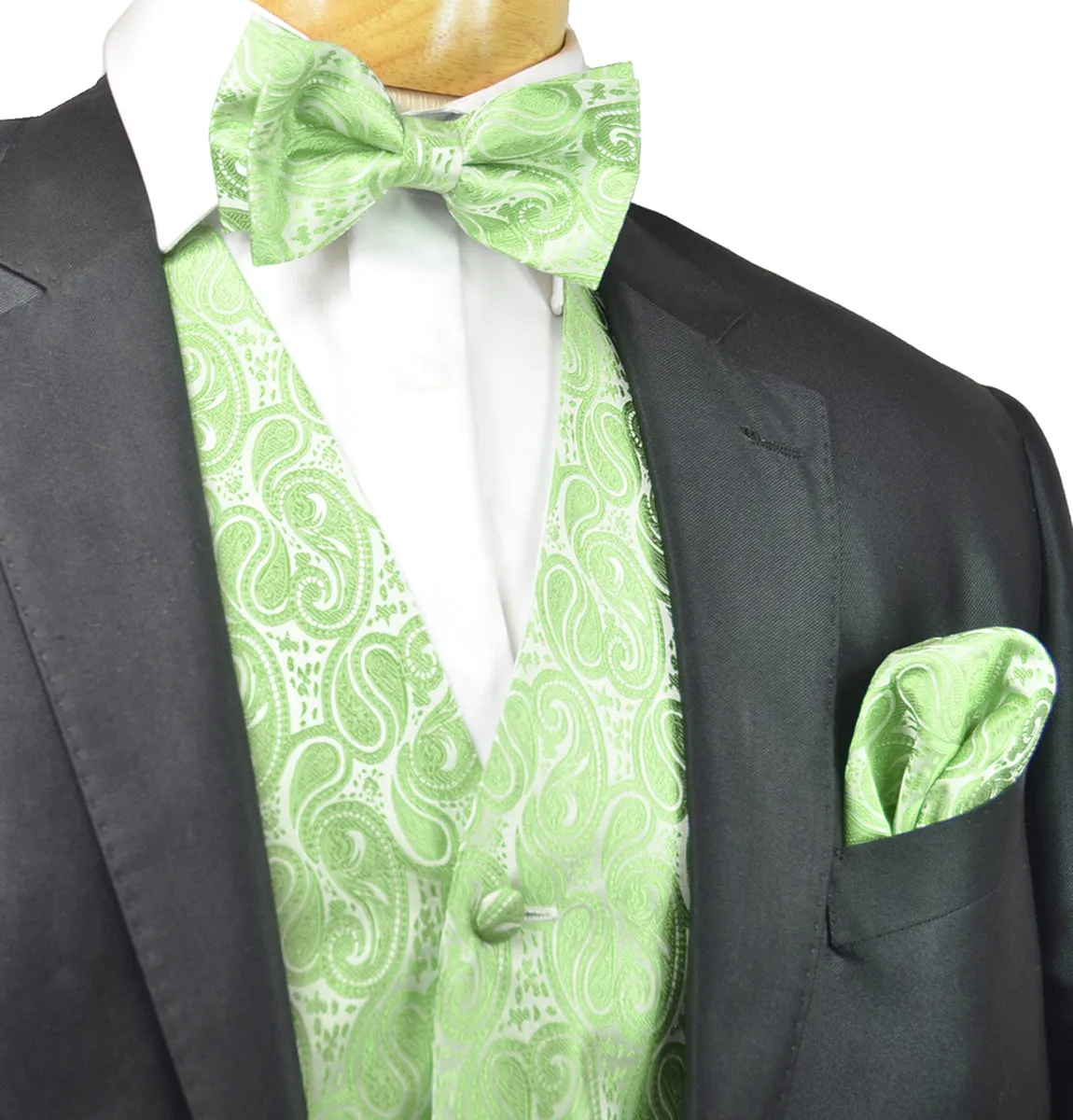 Lime Green Paisley Tuxedo Vest Set