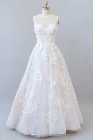 Long A-line Sweetheart Appliques Lace Tulle Wedding Dress