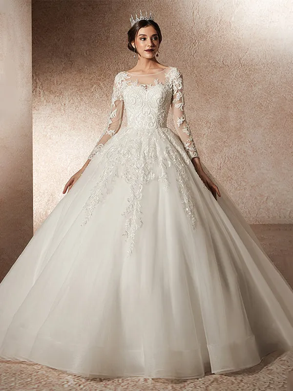 Luxury Long Sleeves Beaded Crystal Wedding Dresses