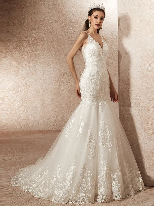 Luxury Mermaid Wedding Dresses with Chapel Train