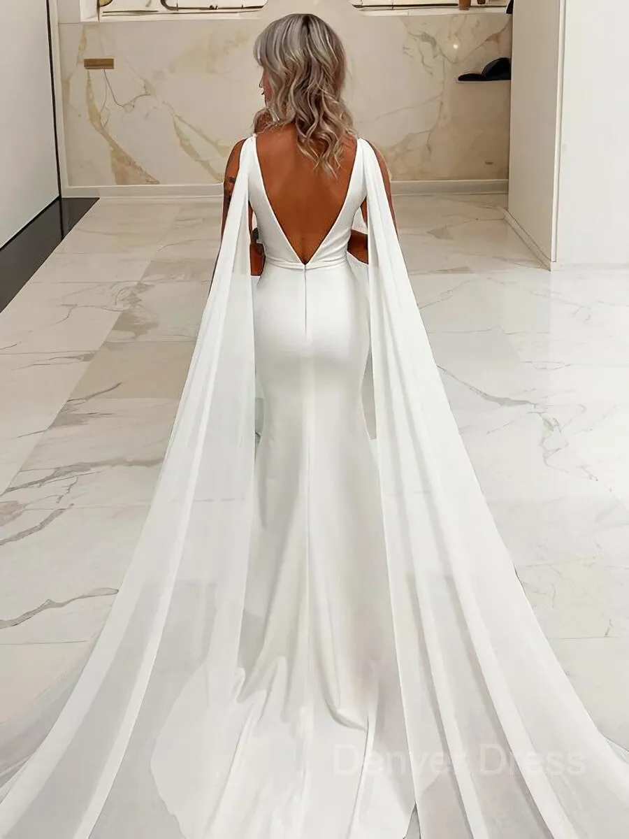 Mermaid V-neck Sweep Train Stretch Crepe Wedding Dress