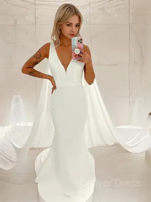 Mermaid V-neck Sweep Train Stretch Crepe Wedding Dress