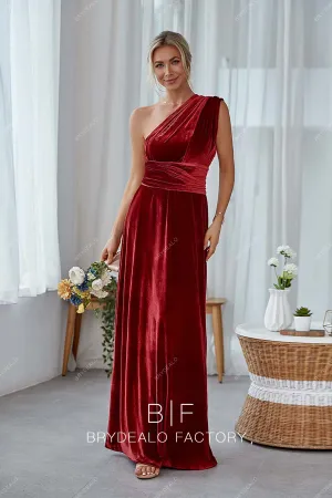 Multi Way Red Velvet A-line Long Convertible Dress