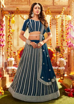 Navy Blue Ravishing Sequins Georgette Wedding Lehenga Choli