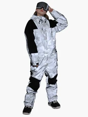 New unisex ski suitsuit fluorescent camouflage waterproof and breathable night single and double board one-piece snow suit