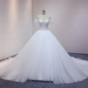 Off the Shoulder Tulle Princess Ball Gown Wedding Dress Unique Ball Gown for Wedding #21011206