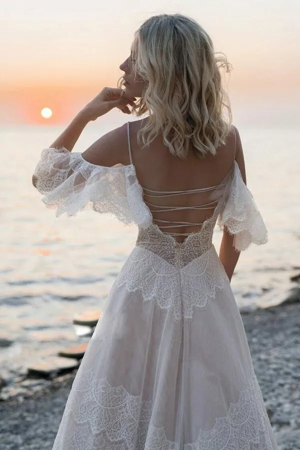 Open Shoulder Boho Wedding Dresses Lace Beach Wedding Dresses