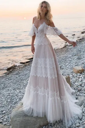 Open Shoulder Boho Wedding Dresses Lace Beach Wedding Dresses