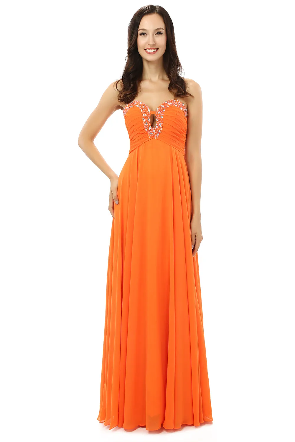 Orange Chiffon Cut Out Sweetheart With Pleats Bridesmaid Dresses