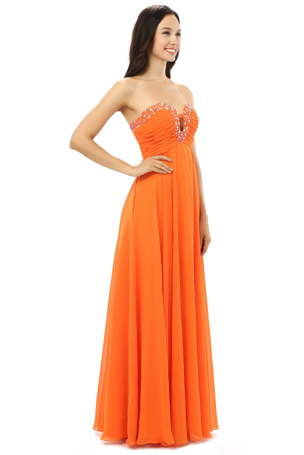 Orange Chiffon Cut Out Sweetheart With Pleats Bridesmaid Dresses