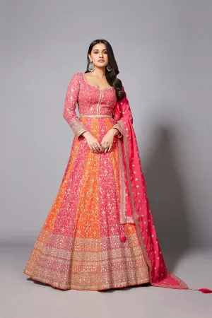 Pink Embellished Swiss Georgette Silk Anarkali Set