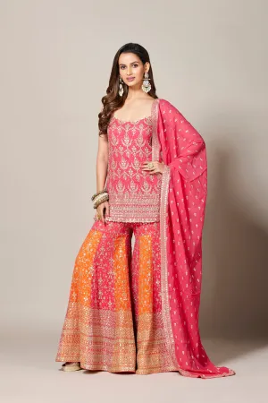 Pink Embellished Swiss Georgette Silk Sharara Set