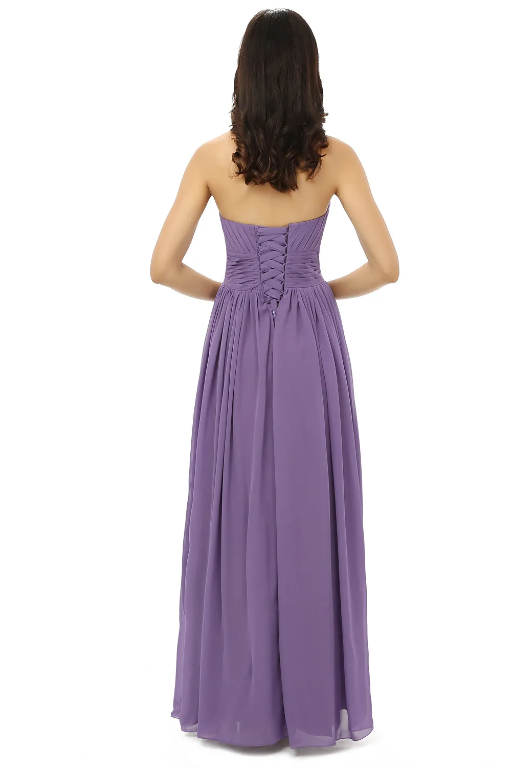 Purple Sleeveless Chiffon Long With Lace Up Bridesmaid Dresses