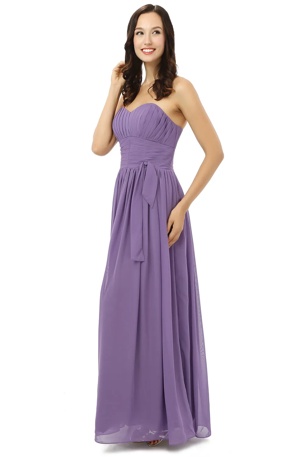 Purple Sleeveless Chiffon Long With Lace Up Bridesmaid Dresses