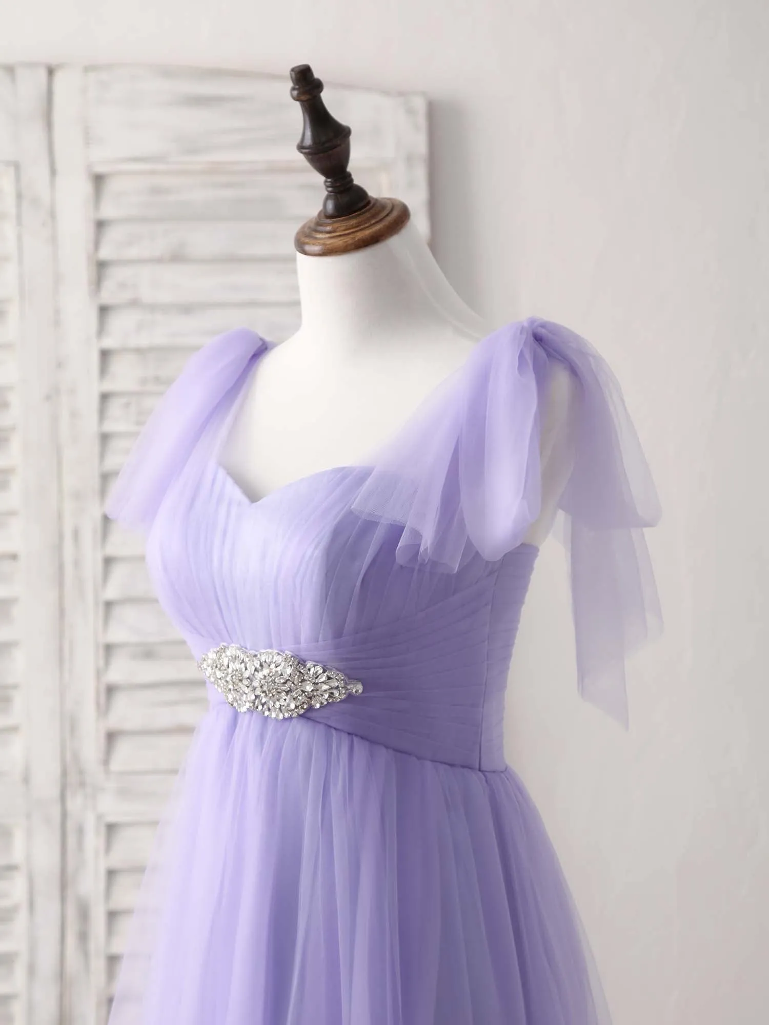 Purple Sweetheart Neck Tulle Long Prom Dress Purple Bridesmaid Dress