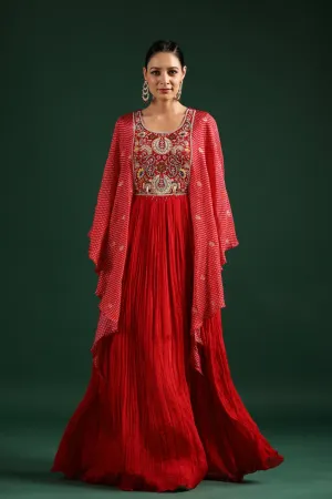 Red Bandhani Printed Gown