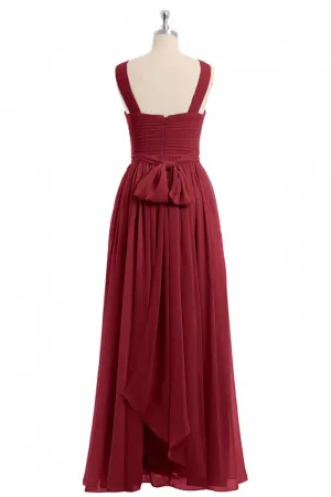 Red Chiffon Cross-Front A-Line Long Bridesmaid Dress