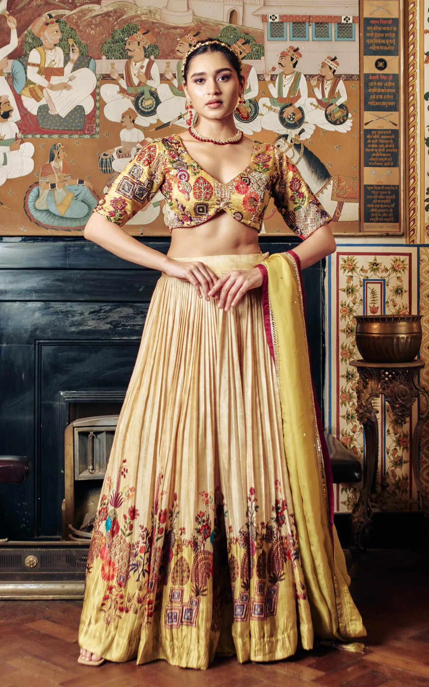 Refreshing Yellow Embroidered Tussar Silk Lehenga Set