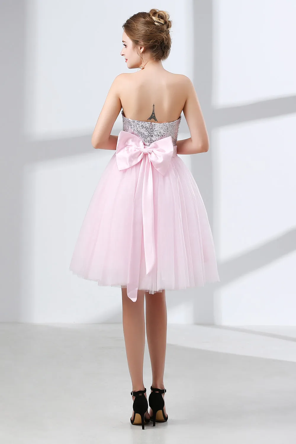 Sequin Lace & Tulle Sweetheart Neckline Short Length A-line Bridesmaid Dresses