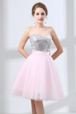 Sequin Lace & Tulle Sweetheart Neckline Short Length A-line Bridesmaid Dresses