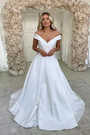 Simple Off The Shoulder Satin Wedding Dress