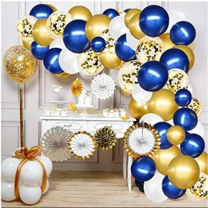 SINOTAO  -  103pcs Navy Blue Metallic Balloon Royal Blue White Latex Balloon Gold Confetti Balloon Arch for Birthday Wedding Party DIY Decor