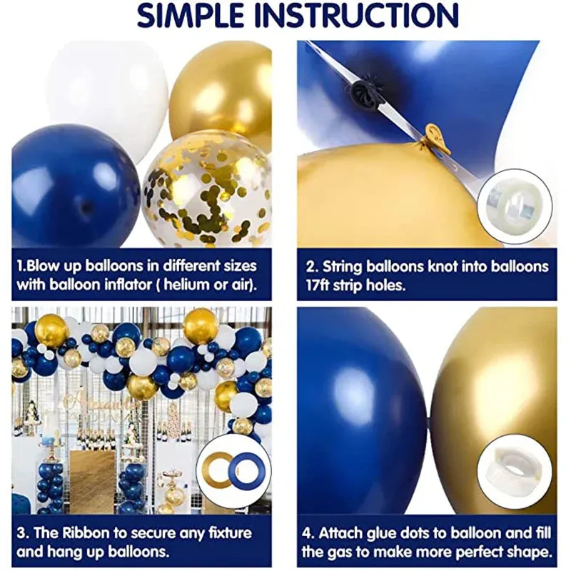 SINOTAO  -  103pcs Navy Blue Metallic Balloon Royal Blue White Latex Balloon Gold Confetti Balloon Arch for Birthday Wedding Party DIY Decor