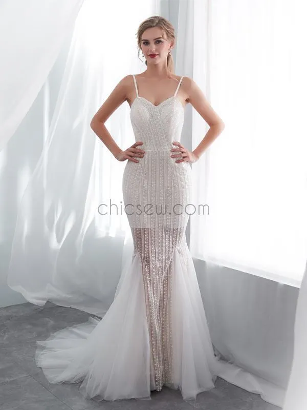 Spaghetti Strap Sweetheart Mermaid Long Wedding Dresses SDP1170