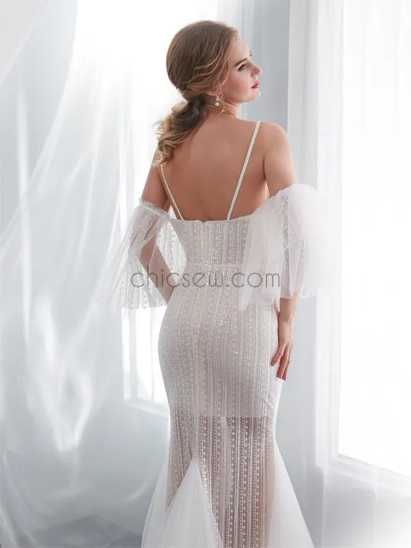 Spaghetti Strap Sweetheart Mermaid Long Wedding Dresses SDP1170