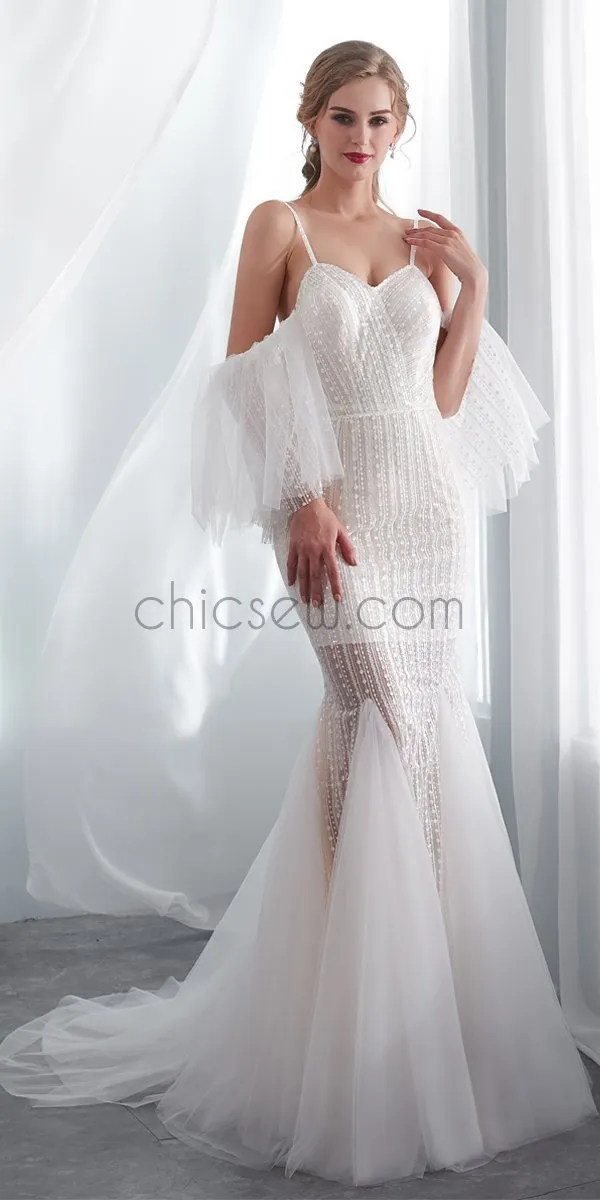 Spaghetti Strap Sweetheart Mermaid Long Wedding Dresses SDP1170