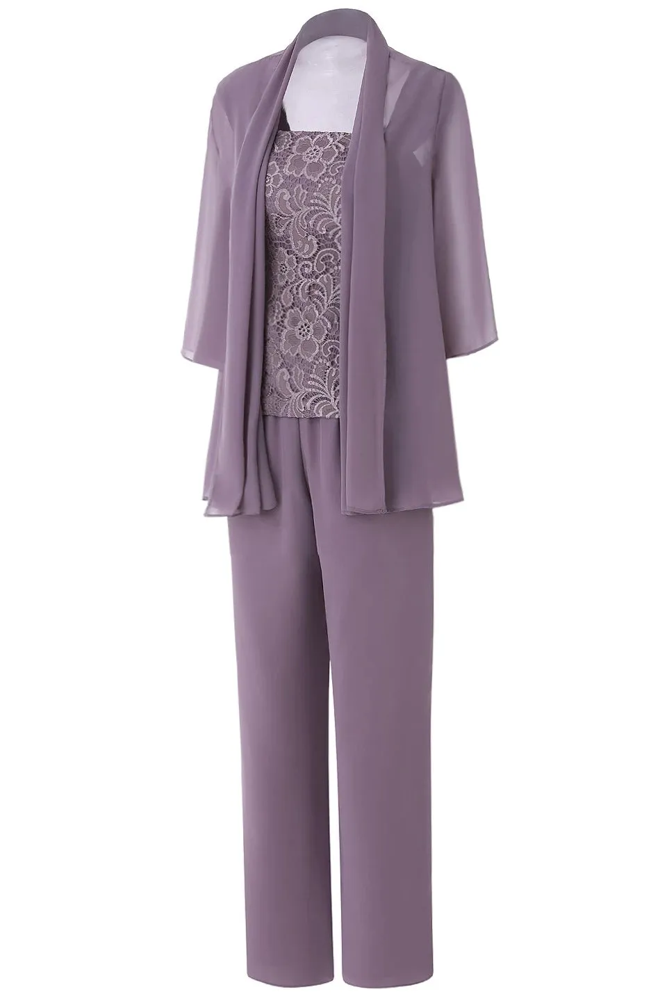 Three-Piece Mauve Square Neck Mother of the Bride Pant Suits