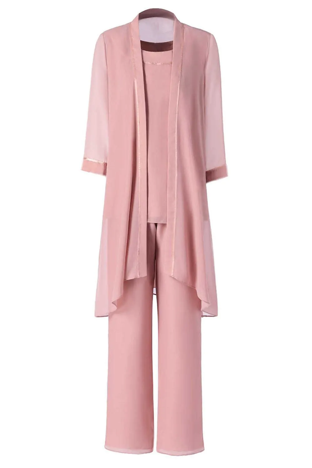 Three-Piece Pink Chiffon Half Sleeve Mother of the Bride Pant Suits