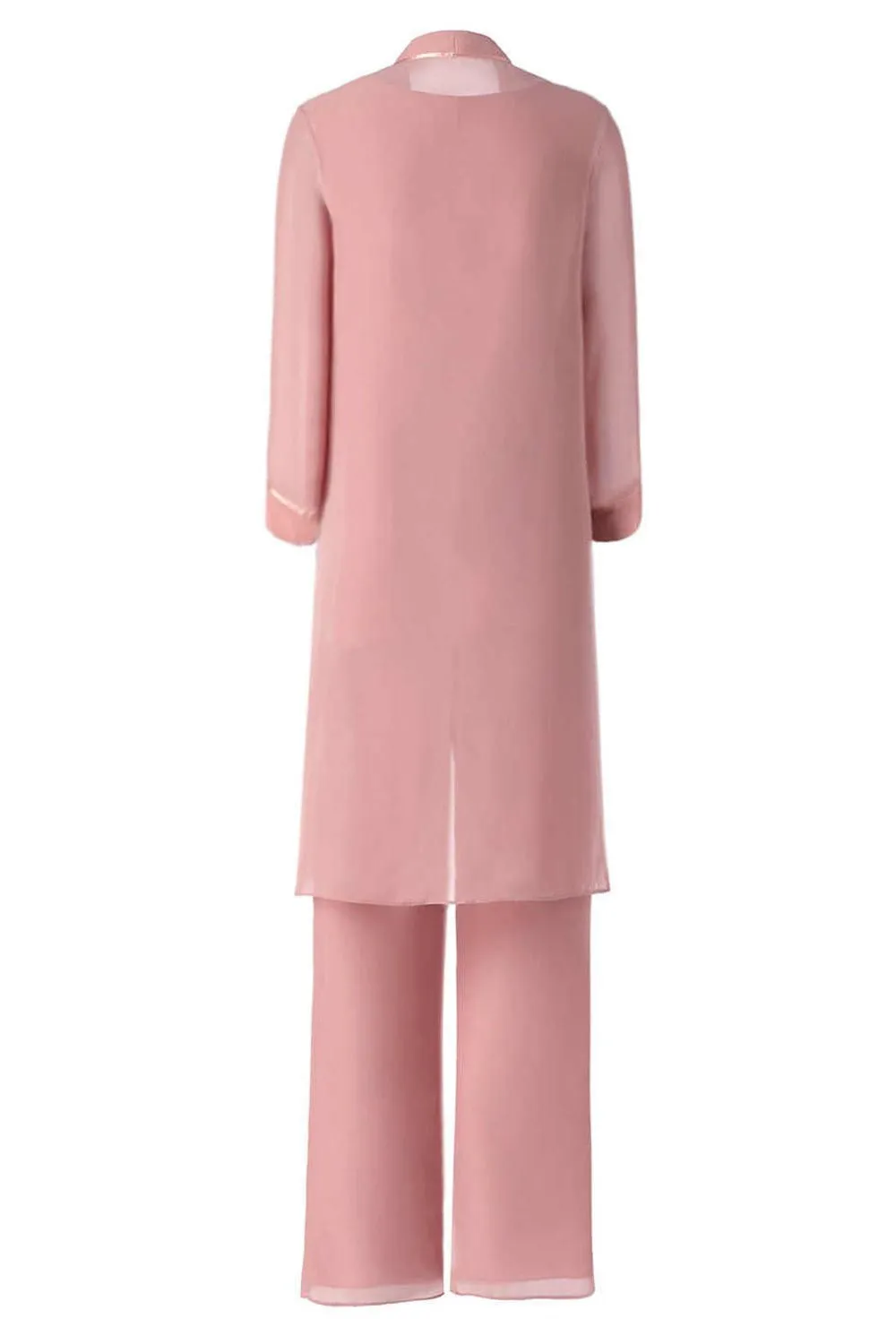 Three-Piece Pink Chiffon Half Sleeve Mother of the Bride Pant Suits