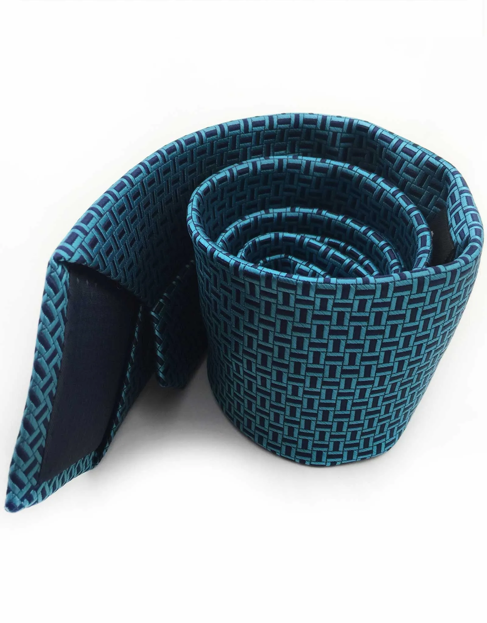 Turquoise & Navy Blue Geometric Tie