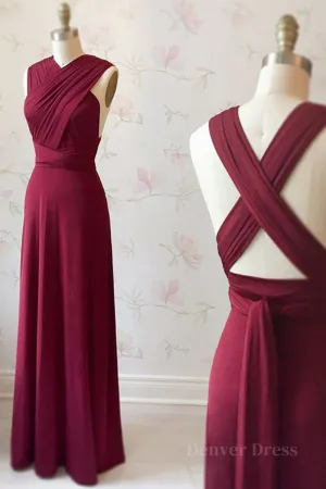 Unique Burgundy Long Prom Dresses with Cross Back Burgundy Formal Graduation Evening Dresses Burgundy Bridesmaid Dresses