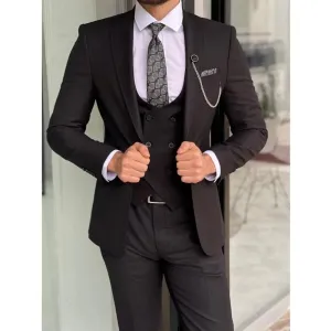 Wiaofellas  -  Fashion Black Solid Suits for Men Elegant Peak Lapel One Button 3 Piece Chic Business Casual Wedding Tuxedo (Jacket Vest Pants)